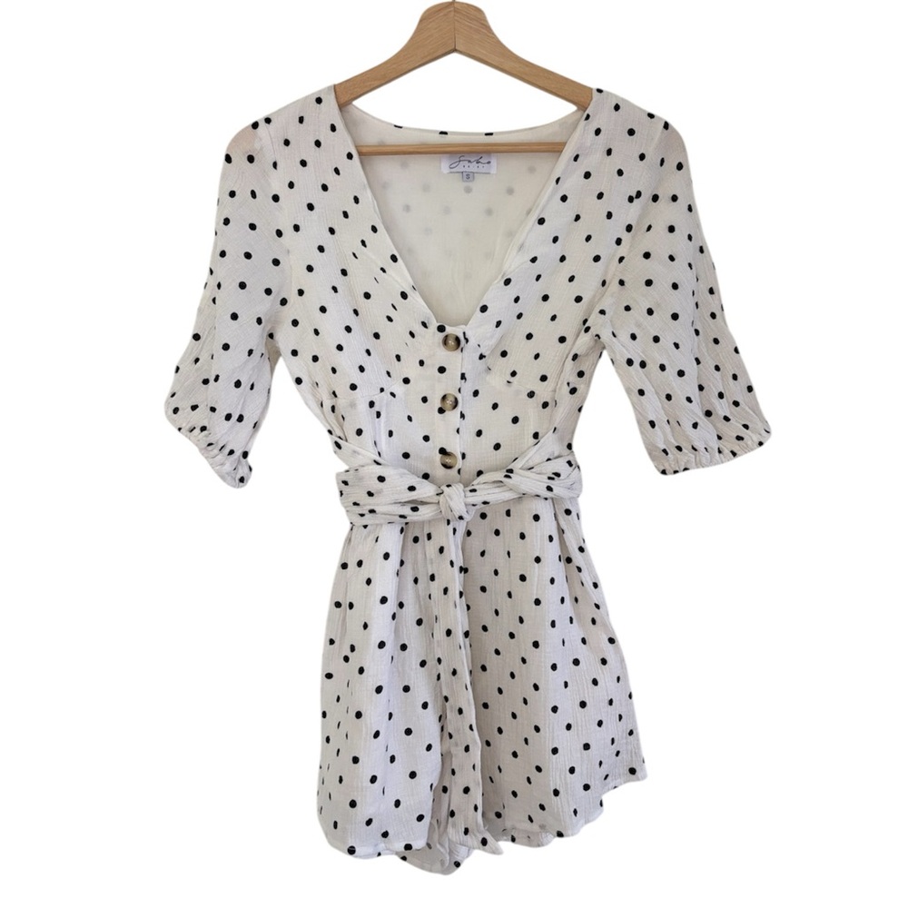 Sabo White‎ Polka Dot Linen Romper